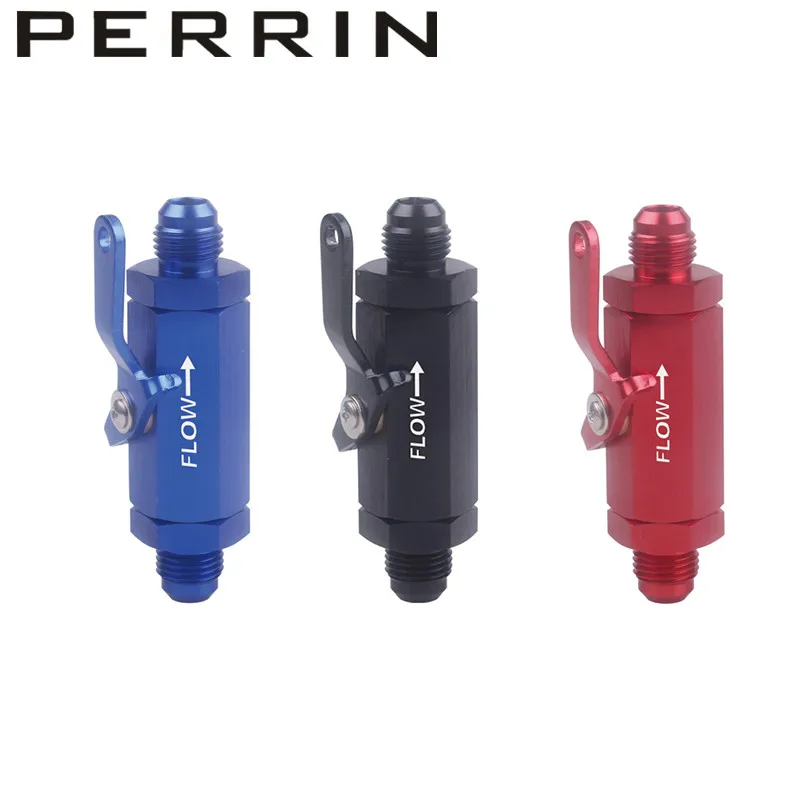 AN6 AN8 AN10 Aluminum Inline Fuel Filter Shut Off Valve Cut Off w/ Cable Lever Black 1Pcs