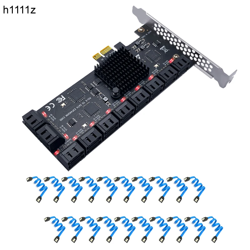 

Chi a Mining Riser PCIe SATA Card 20 Port With 20 SATA Cables PCI Express 1X SATA 3.0 6Gbps PCIe Card Support 20 SATA3.0 Devices