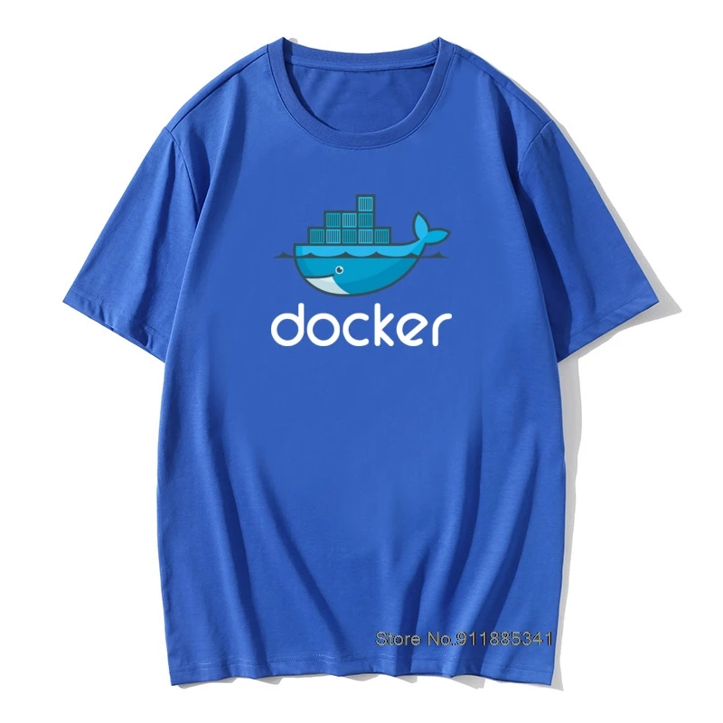 Geek Men T-Shirt Docker Logo T Shirts Linux Javascript Computer Rogramming Developer Tee Shirt Programmer Coder Coding Tops