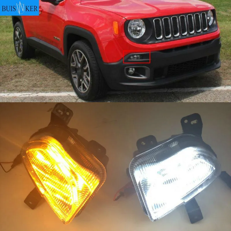 

Дневные ходовые огни для Jeep renegade, светодиодные огни для дневных ходовых огней желтого цвета, 2 шт., для Jeep renegade 2015, 2016, 2017, 2018, автомобильный Стайлинг