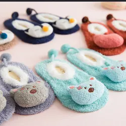 New Warm floor socks Non-slip coral velvet cartoon embroidery baby socks kids Toddlers Fashion  newborn Cute  First Walkers