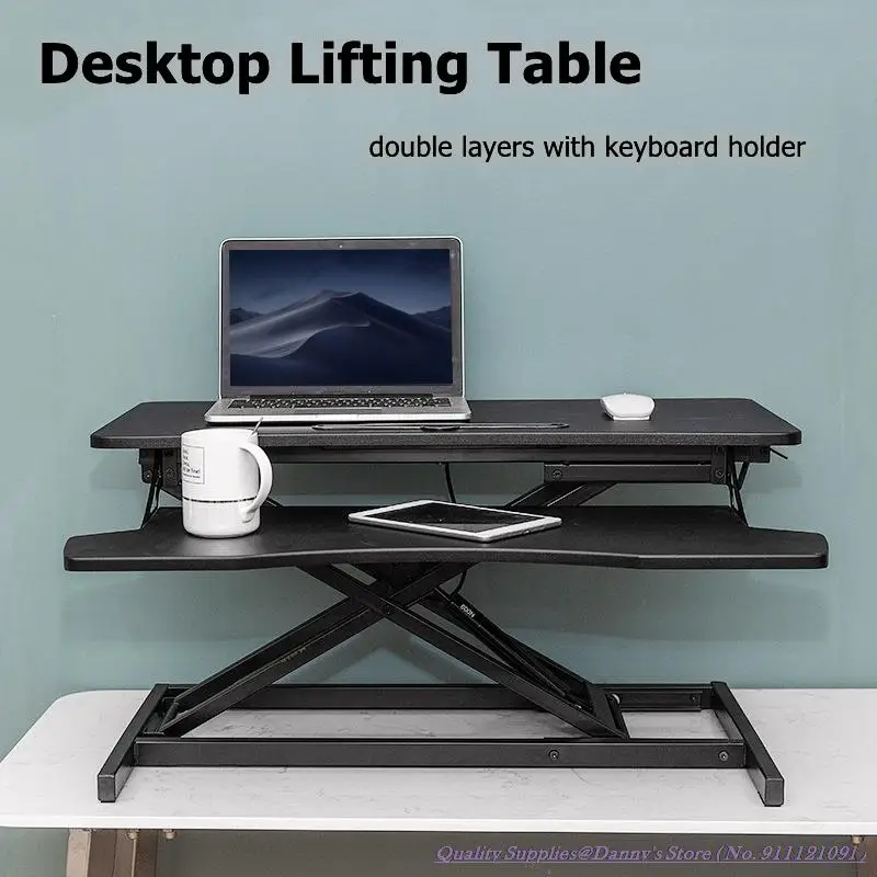 

80x40 Desktop Lifting Laptop Desk Adjustable Computer Table with Keyboard Holder Standing Healthy Office Design Black White Desk