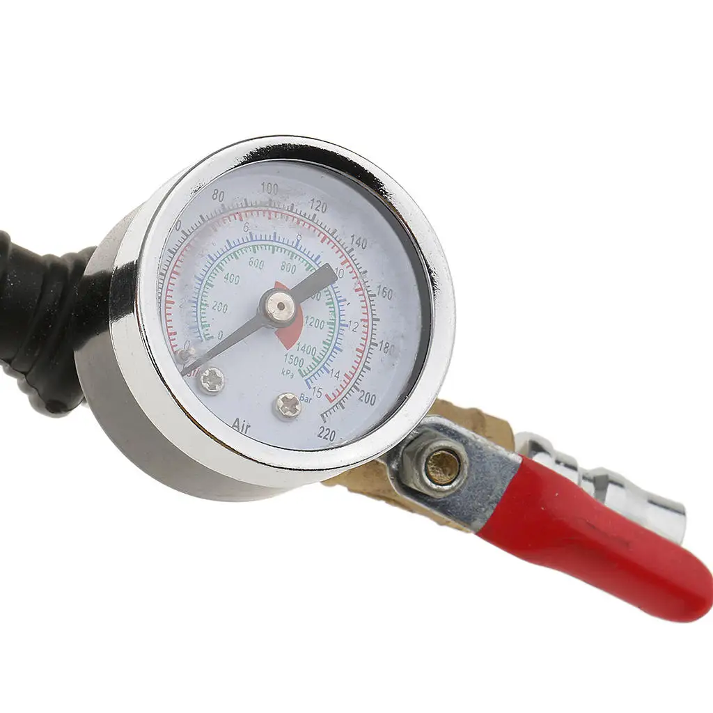 0-220 PSI Air Tyre Pressure Inflator Gauge Valved Compressor for Car Van Bike Tire Maximum pressure 220PSI Durable Rubber handle