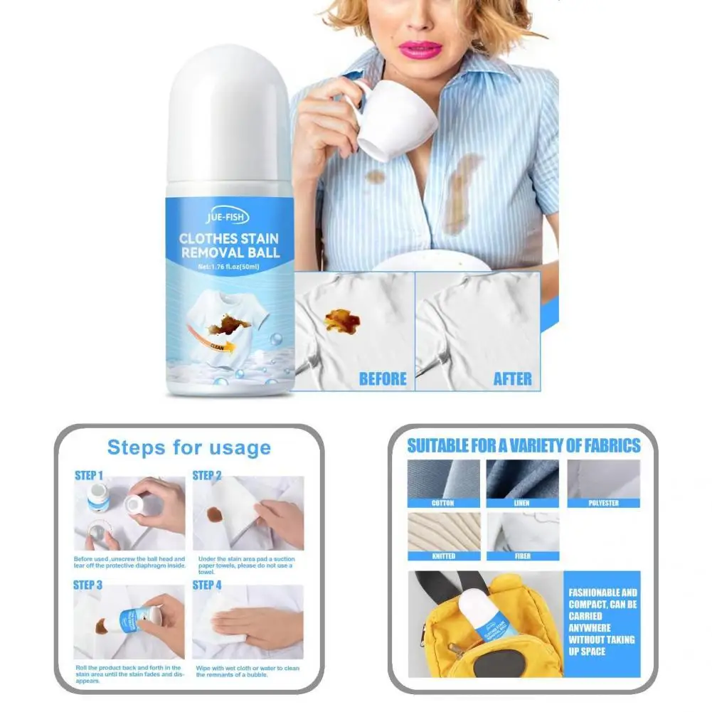 50ML เสื้อผ้า Stain Ball แบบพกพาประยุกต์กว้างผงซักฟอกเครื่องปรุงรสเสื้อผ้า Stain Ball สําหรับ Home Stain Rolling Ball