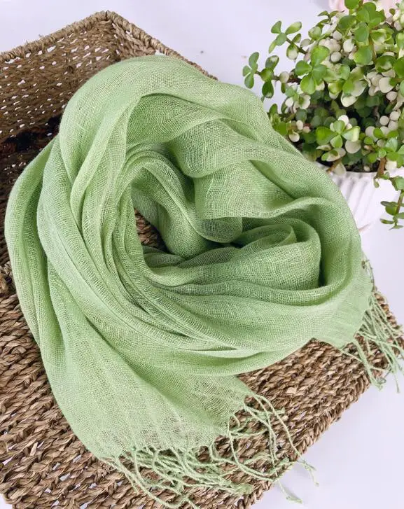 Spring And Summer New Fashion 100% High Quality Linen Scarf Long Comfortable Nice Green Breathable Scarves For Lady