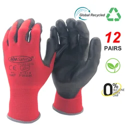 2023 New Women's Gardening Men's Construction Protective Gloves Knitted Red Nylon Dipped PU Rubber Safety Work Gloves.