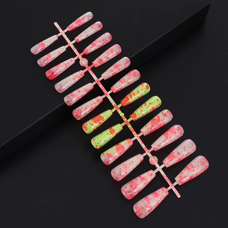 Magic Mirror Pink Blooming Process 24 Pieces Of Striped Long Ballerina Jumping Color Wearable Nail Art Detachable Fake Nails