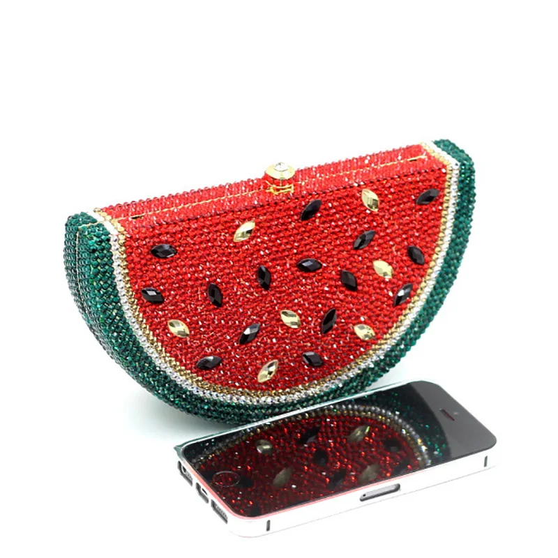 Bolso de sandía de diseño de lujo con diamantes de imitación, tendencia de diamantes de imitación brillantes, bolso de mano de fruta, monedero de cristal