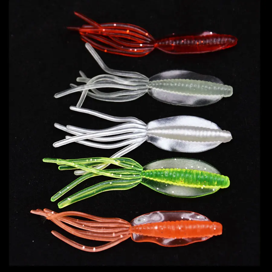 JYJ  20pcs 6cm Squid Soft grub Baits Fishing Soft Lures Wobblers Silicone Worm Jig Head for Fishing Artificial Baits Isca Pesca