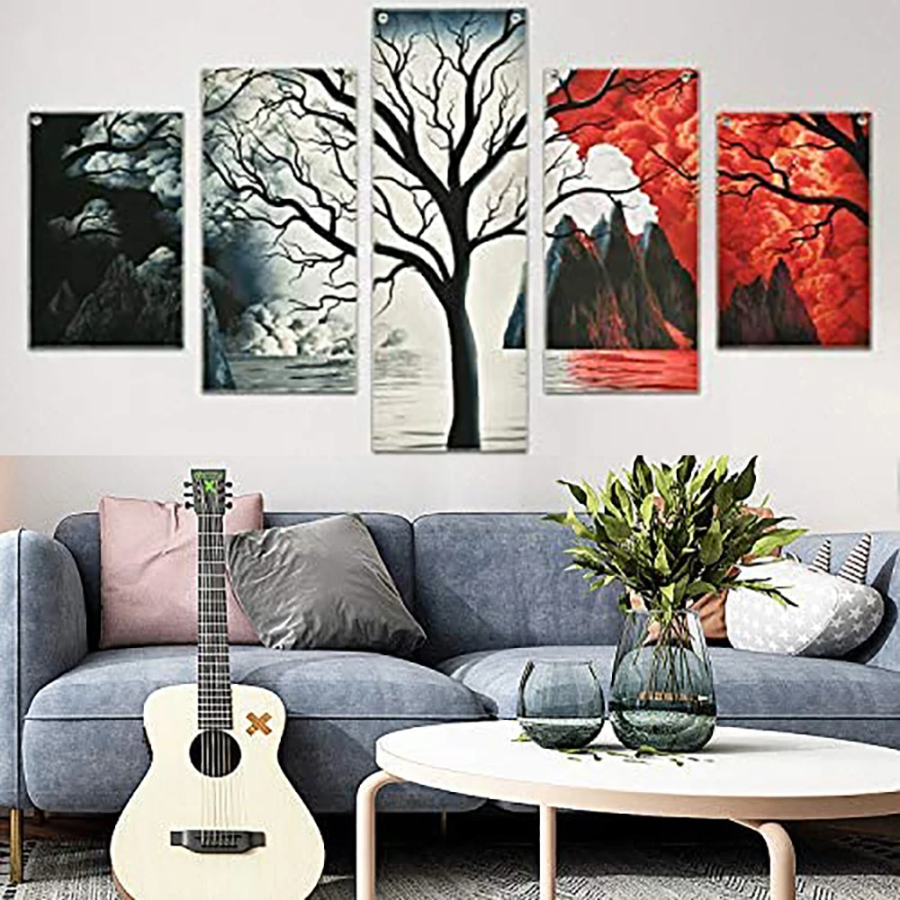 

5 Pieces Wall Art Canvas Painting Dead Tree Landscape Poster Modern Living Room Wall Painting For Home Decoration Pictures