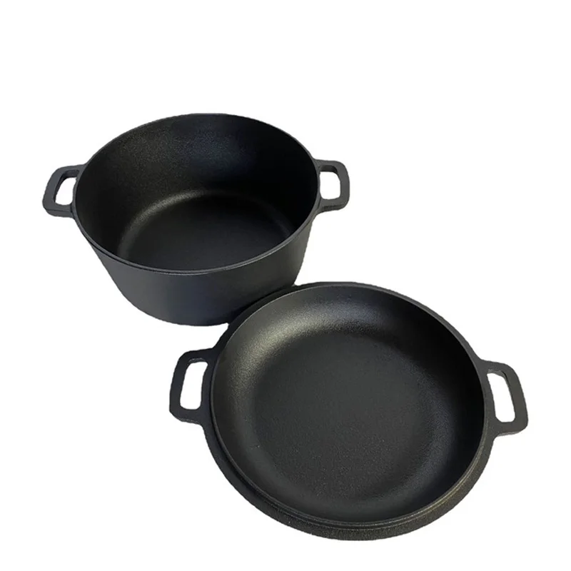 

Cast iron dual-purpose pot 26cm frying stew pot double ear deepening thickening soup pot outdoor picnic cooking pot wok