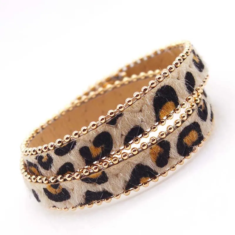 Fashion Leopard Leather Bracelets For Women Boho Gold Color Button Vintage Wrap Bracelet Christmas Punk Jewelry