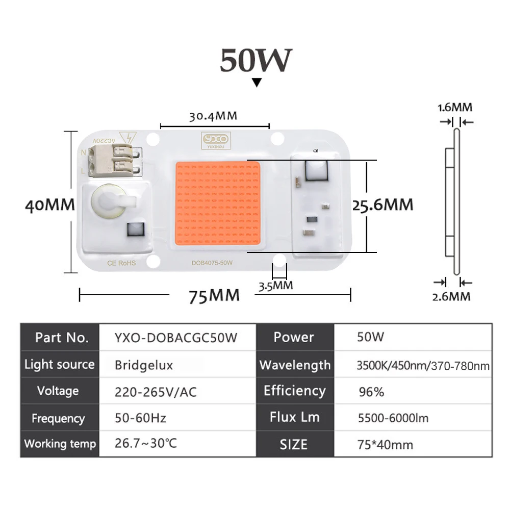 Imagem -06 - Smart ic Led Dob Chip ac 220v 110v 20w 30w 50w Led Lâmpada Luz Capa Lente Reflete Faça Você Mesmo para Led Crescer Luz Led Projector 30 Peças