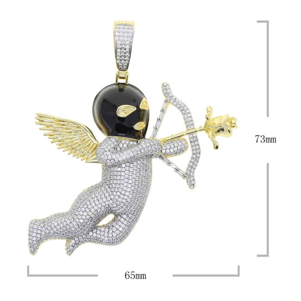 2024 Punk Two Tone Color Big Angle With Full Cubic Zircon Paved Love Pendant Women Men Long Rope Chain Hip Hop Necklace Jewelry