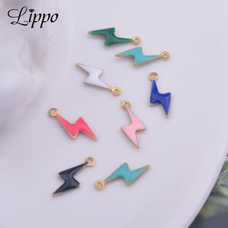 30pcs 5*14mm  Copper Enamel Lightning Charms Both Side Enamelled Pink Green Black Pendant DIY Jewelry Earring Making