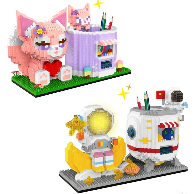 

1753pcs+ Cartoon Astronaut Micro Building Blocks LinaBell Pen Container Holder Mini Diamond Brick Figures Toys For Kid Xmas Gift