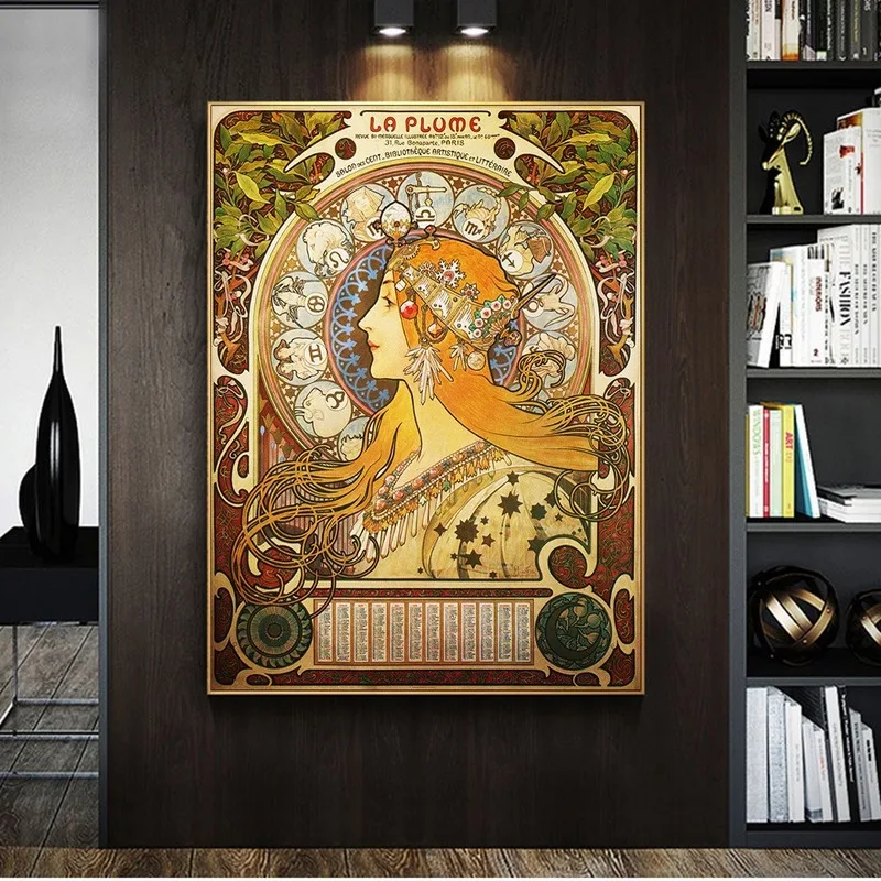 

Alphonse Mucha Famous Illustration Canvas Painting Classical Nouveau Woman Posters and Prints Wall Art Pictures for Home Decor