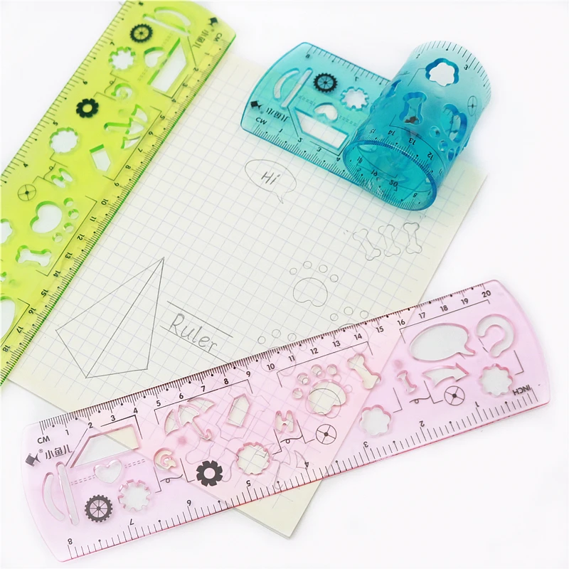 Fun and cute soft thick ruler 20/15cm Plastic is transparent and straight ruler Student geometry diary painting template