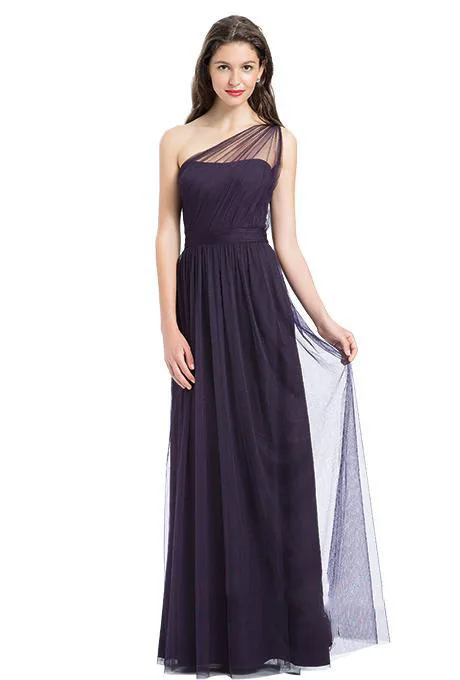 CloverBridal One Shoulder Tulle Bridesmaid Dresses Floor Length  A-line robe de soirée de mariage WB9930