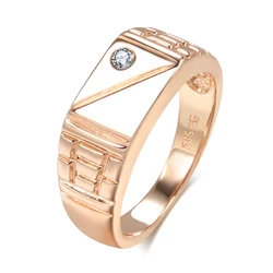 Kinel Hot Fashion Glossy Men Ring 585 Rose Gold Simple Square Natural Zircon Ring For Women High Quality Daily Fine Jewelry