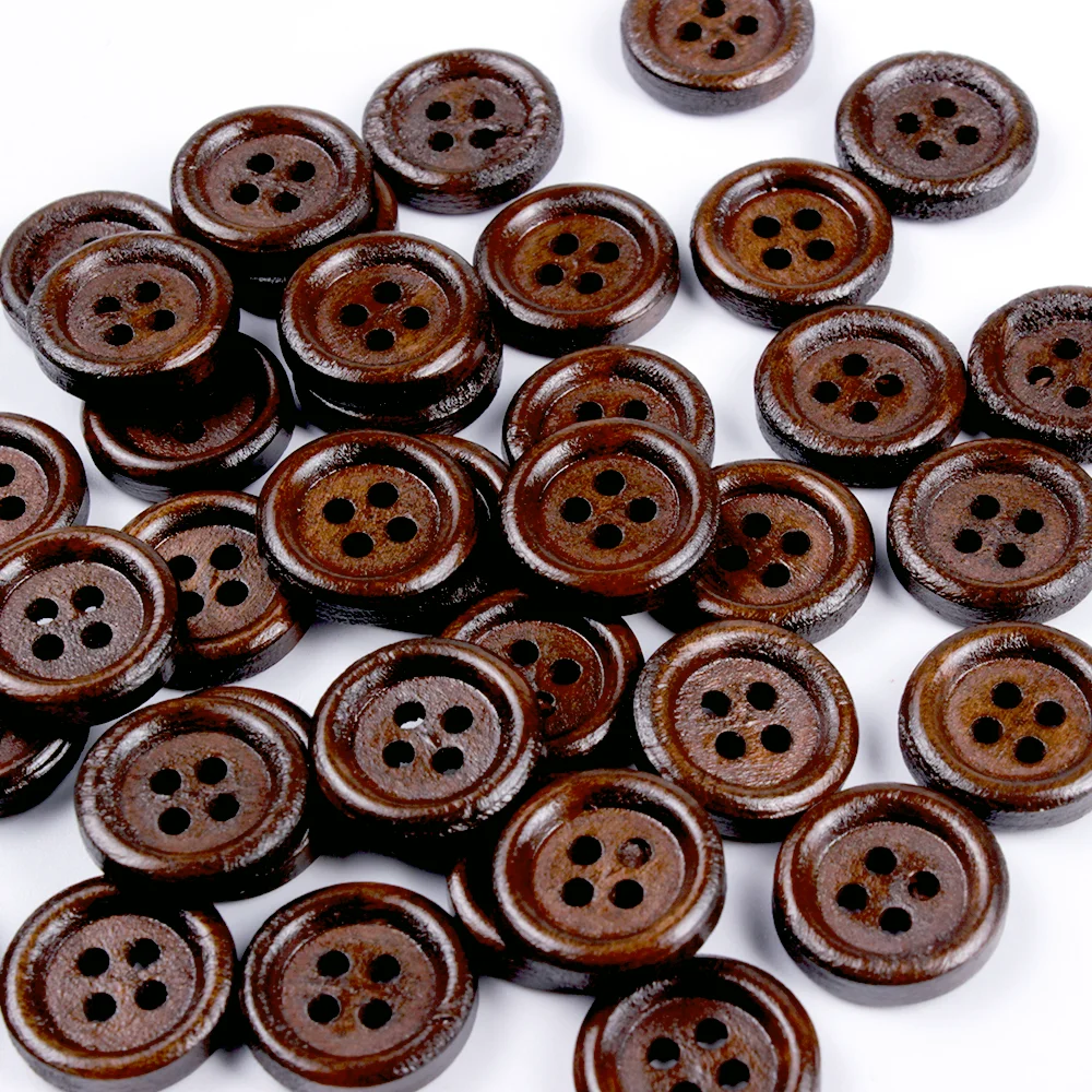 15mm/20mm/25mm 4-Holes Nature Color Wooden Buttons For Craft Round Sewing Button Scrapbook DIY Home Decoration Accessories