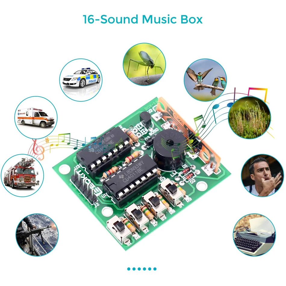 Caja de Sonido de 16 tonos, de 16 tonos módulo electrónico, piezas de Kit, componentes, Kits de aprendizaje de práctica de soldadura para Arduino