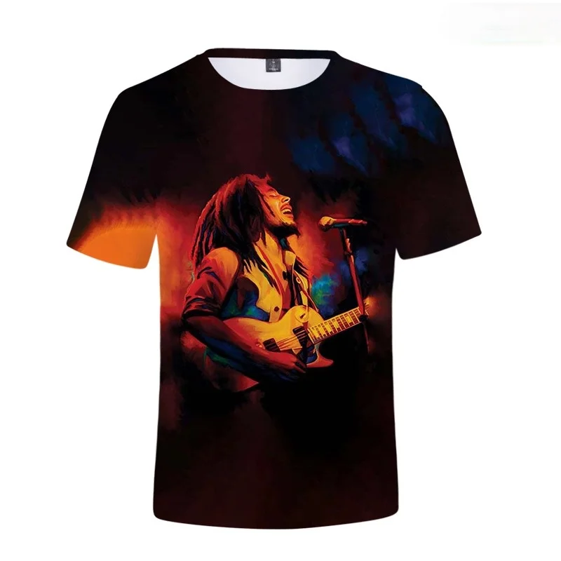 Men\'s T-shirt Bob Marley Rock Hip Hop T Shirt Men Male Summer Plus Size Streetwear Casual O-Neck Reggae Star Bob Marley T-Shirt