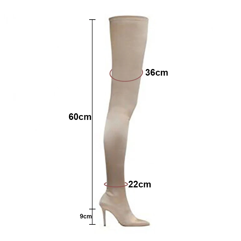 Fashion Elastic Stockings Over The Knee Boots Women Autumn Winter Stretch Fabric Thin High Heels Shoes Woman Thigh Boots WB1494