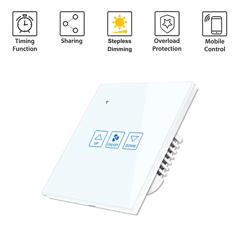 Fan Speed Control Touch Switch Wifi Smart Deluxe Crystal Panel Switch Tuay App Remote Control 90V 250V EU UK Wireless Switch