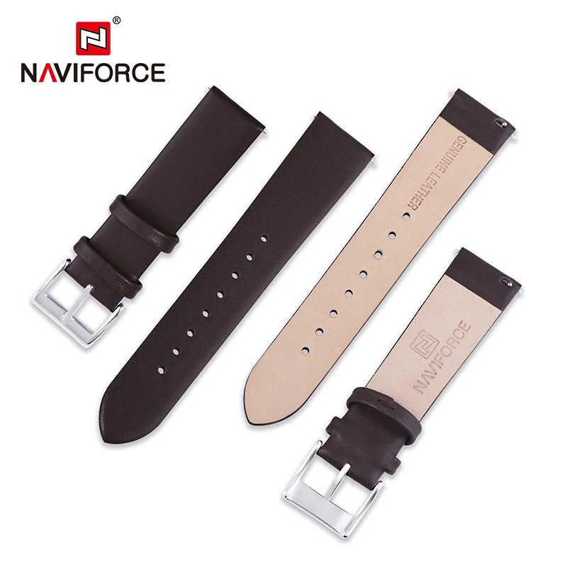 

NAVIFORCE Genuine Leather Watchbands 20mm Black Dark Brown Blue Women Men Cowhide Watch Strap Belt with Stainless Steel Buckle