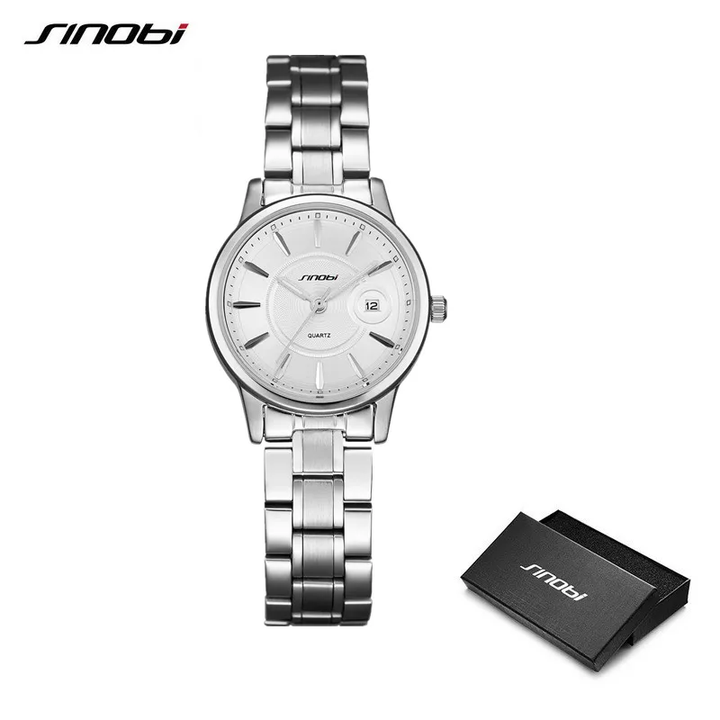 New Sinobi Woman Watch Fashion And Casual Ladies Quartz Geneva Wristwatches Calender Stainless Steel Clock Relogio AAAAA Gift