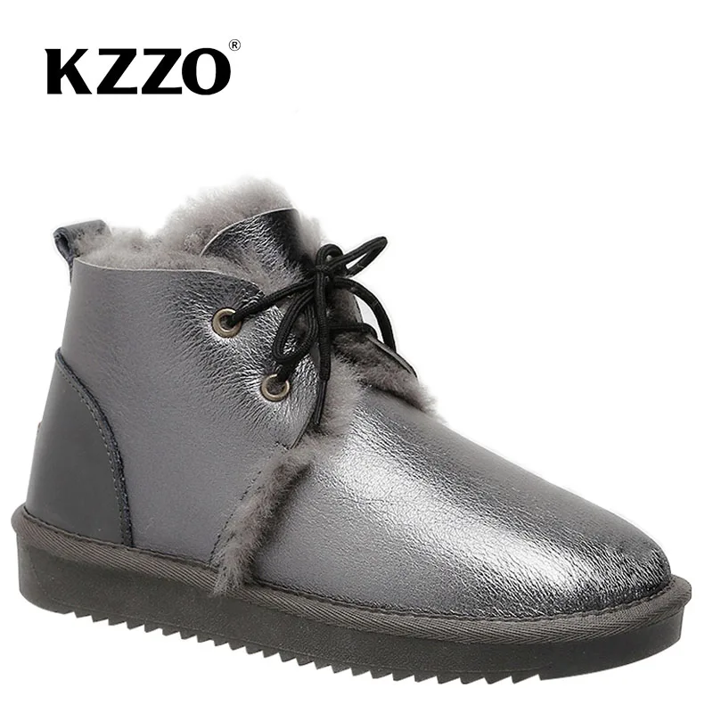 KZZO Real Sheepskin Leather Natural Sheep Wool Fur Lined 2021 Ankle Winter Snow Boots for Women Warm Shoes Waterproof Non-slip