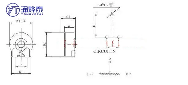 YYT 5PCS Potentiometer PT10-MV10 diameter 10mm adjustable resistance horizontal hexagonal hole 5K10K100K