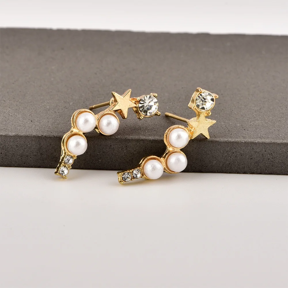 2021Korean Pearl Rhinestone Five-Pointed Star Personality Simple Earrings Temperament Ear Row Earrings Female Jewelry