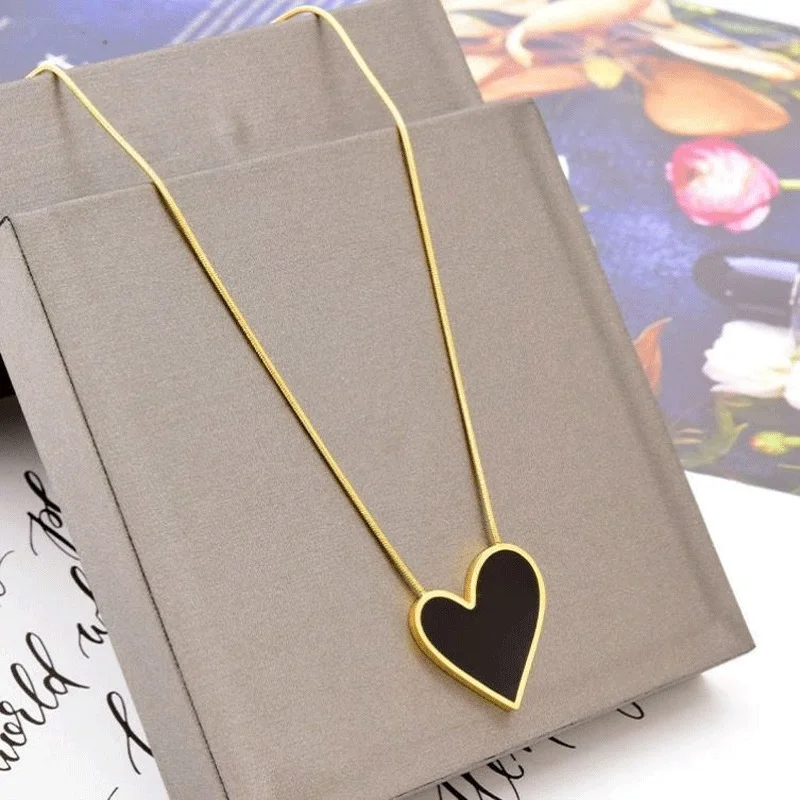 316L Stainless Steel New Fashion Upscale Jewelry Minimalism Love Heart Charms Snake Chain Choker Necklaces & Pendants For Women