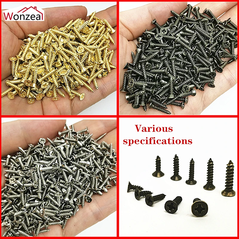 100pcs/pack M2 M2.5 Steel Mini Micro Small Phillips Flat Head Cross Round Pan Head Self-tapping Screws Wood Furniture Screws