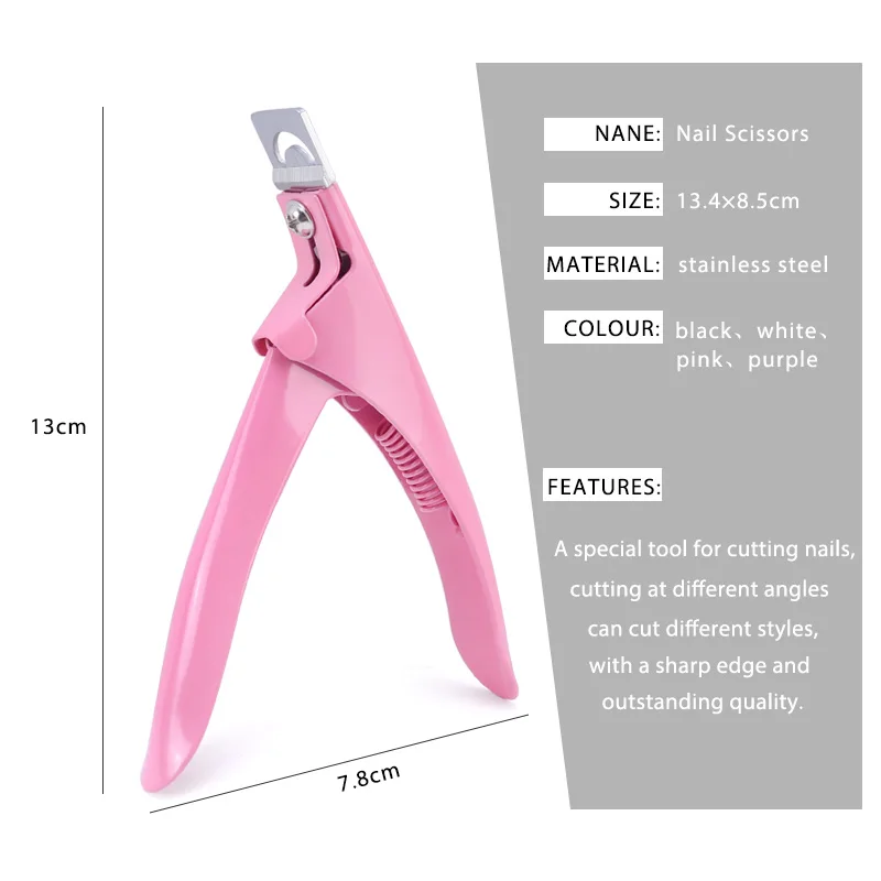 Cortador profesional de uñas postizas, cortador de puntas tipo U, recortador de bordes de uñas acrílicas, acero inoxidable, herramientas de manicura 6