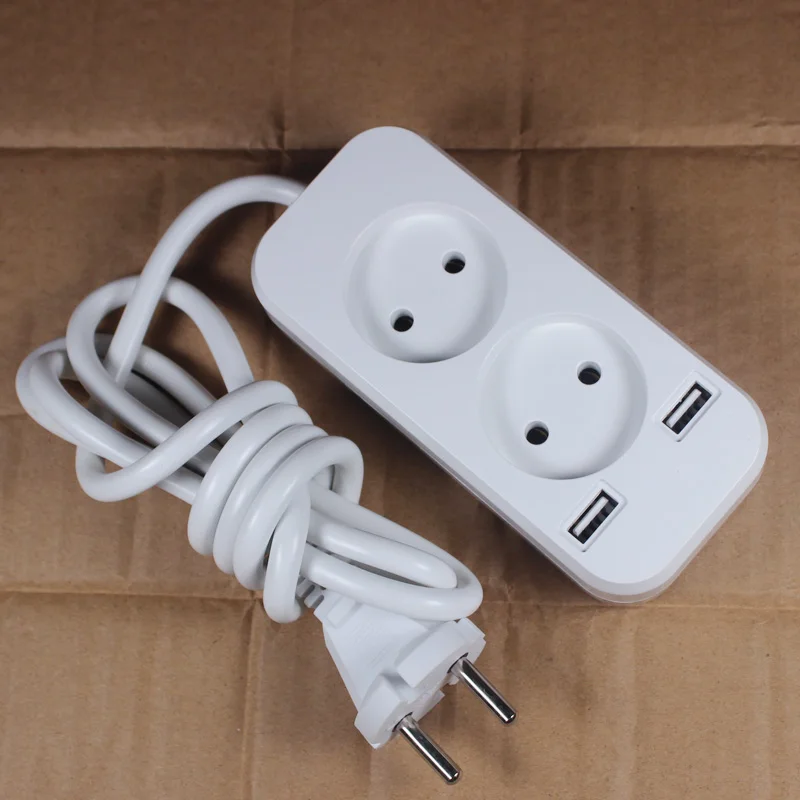 Double Socket European 2A 5V USB extension socket  with 1.5m CCA cable KE-11-1.5