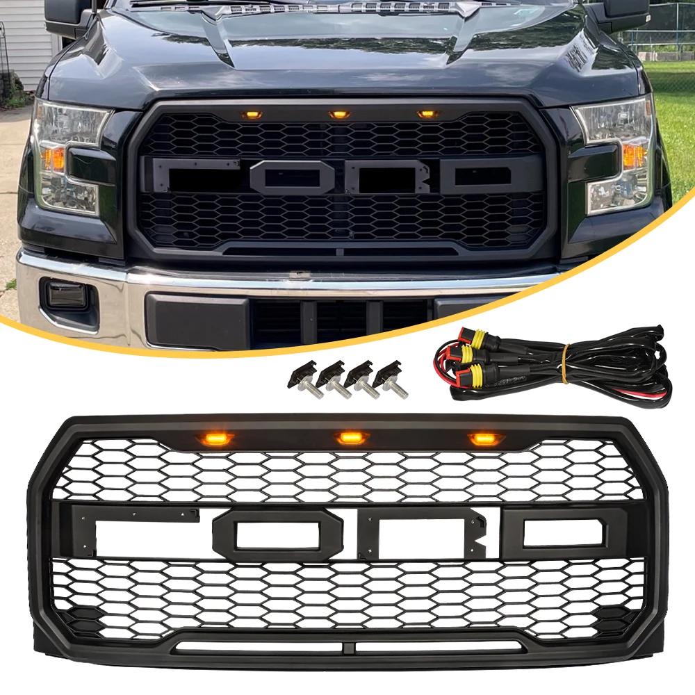 Modified For F-150 Grill Mesh Raptor Style For F150 2015 2016 2017 Front Bumper Upper Racing Grill Grills Front Bumper Grilles