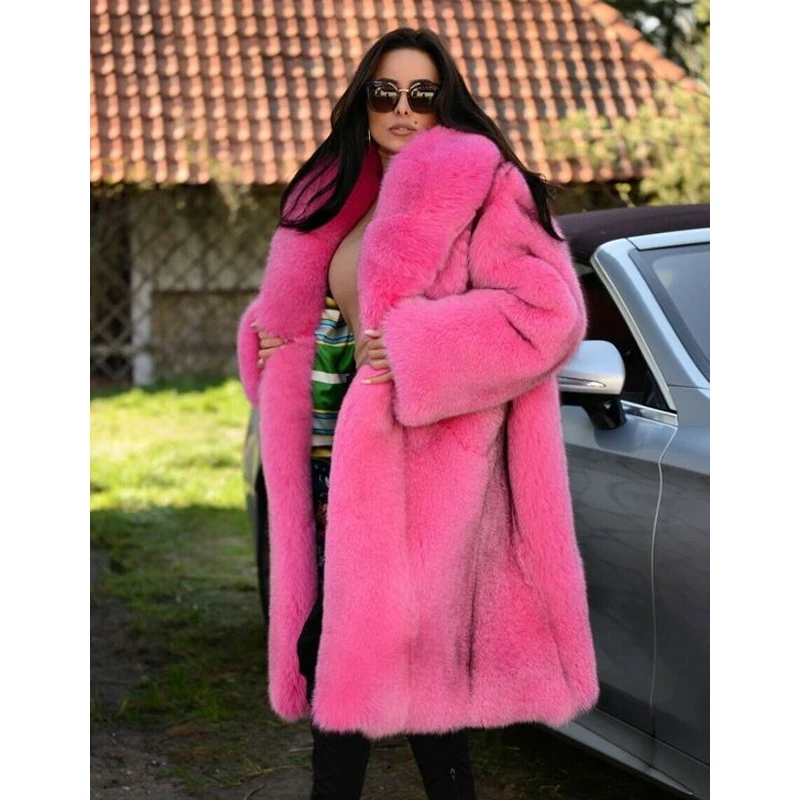 BFFUR Natural Real Fur Coats Women Winter Fashion Full Pelt Genuine Fox Fur Jackets With Big Lapel Collar Warm Overcoats