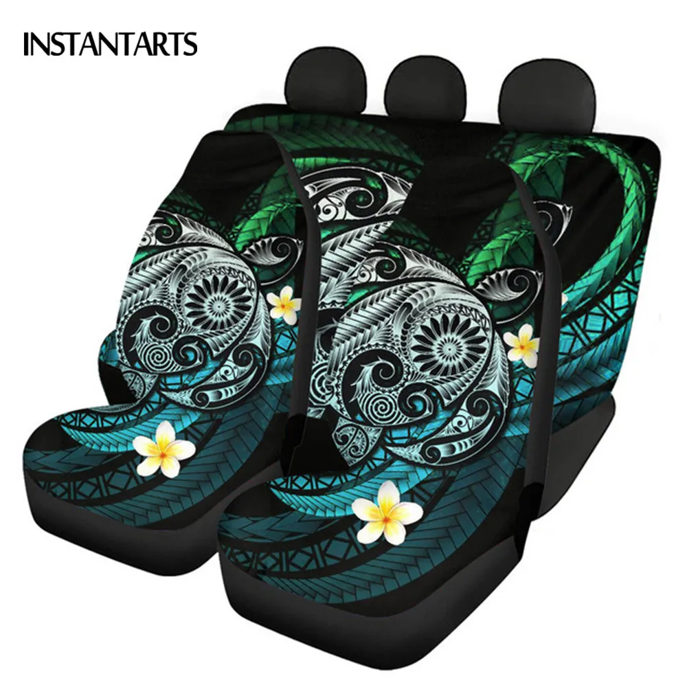 

INSTANTARTS Polynesian Plumeria Turtles Printed Set of 4 Vehicle Seat Covers Non-skid Front and Back Car Seat Cushion Seat Cover