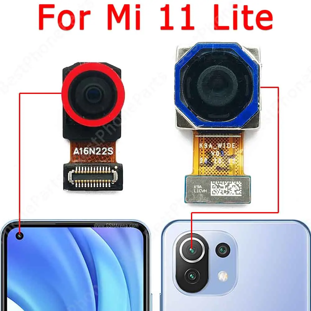 For Xiaomi Mi 11 Lite Back Front Backside Camera Frontal Small Selfie Facing Rear Camera Module View Spare Parts Flex