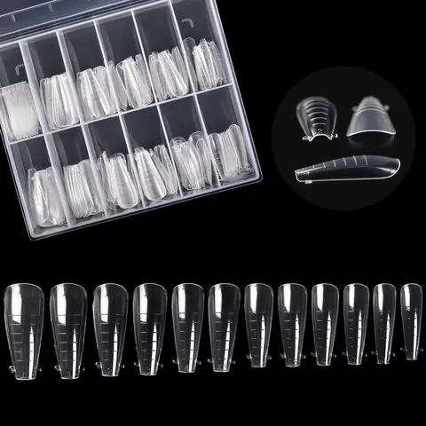 KADS 120pcs 듀얼 폼 코핀 가짜 손톱 확장 젤 발레리나 클리어 False 손톱 아트 팁 아크릴 손톱 성형 도구