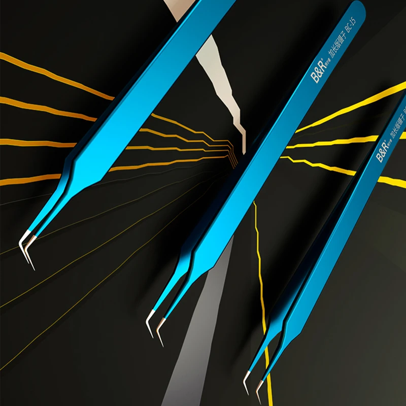 SAYTL Ultra sharp thin Tweezers Flying Line Blue Stainless Steel curve Hardened Industry Tweezers Mobile Phone Repair Hand Tools