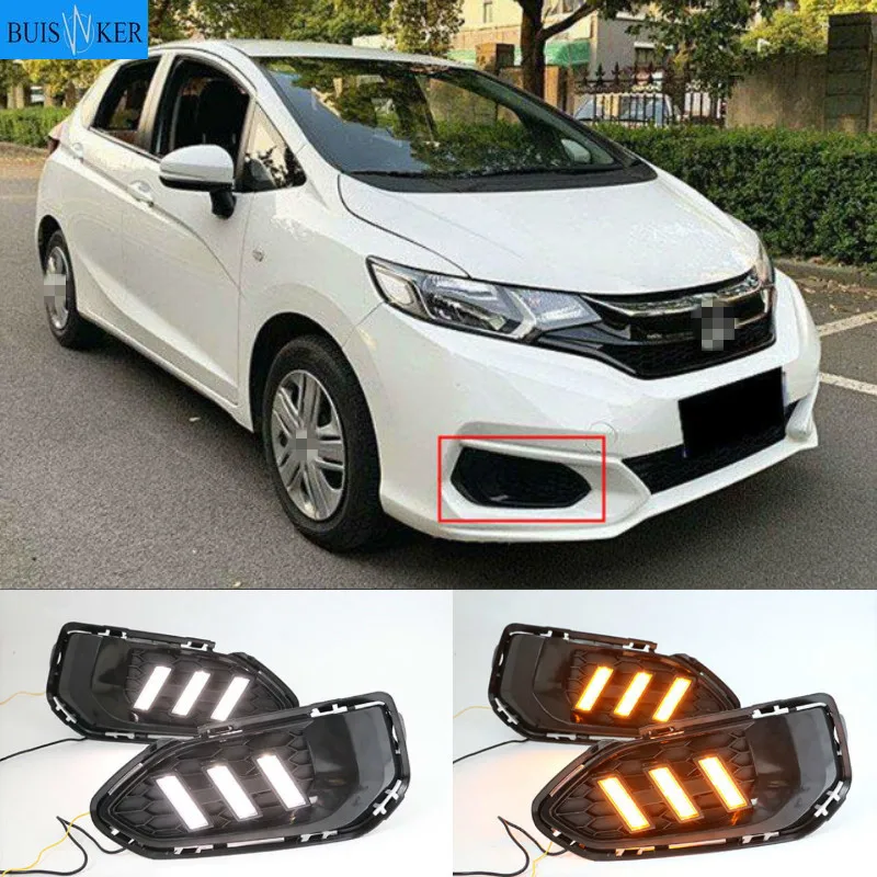 

2pcs LED DRL Daytime Running Lights Daylight Fog Lamp Cover With Turn signal lamp For Honda jazz fit 2018 2019