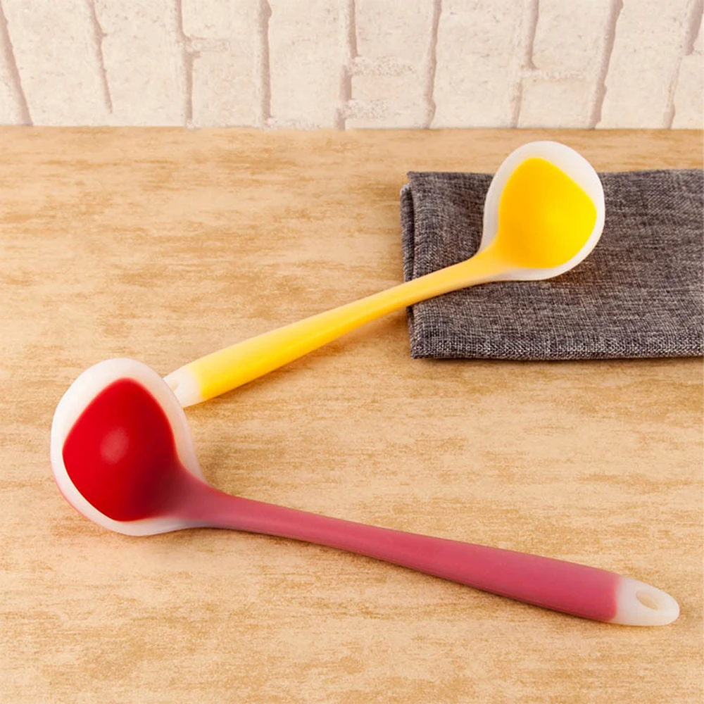 Long Handle Silicone Soup Spoon Kitchen Non-Stick Large Food Spoons Ladle Home Fda Cooking Utensils Tool