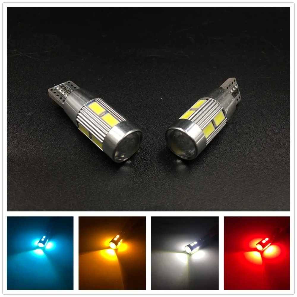 2X T10 Led Light W5W 194 10 LED 5630 SMD Car Auto Parking Lights Reading Lamps No Error Wedge Bulbs With Lens Blue White Red