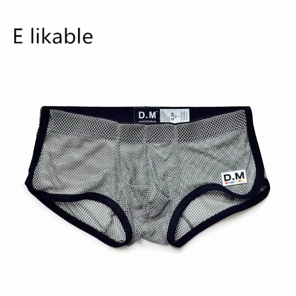 E likable-ropa interior de malla de cintura baja para hombre, bóxer transpirable, cómodo, color sólido, sexy, moda juvenil, verano, nuevo, 2020