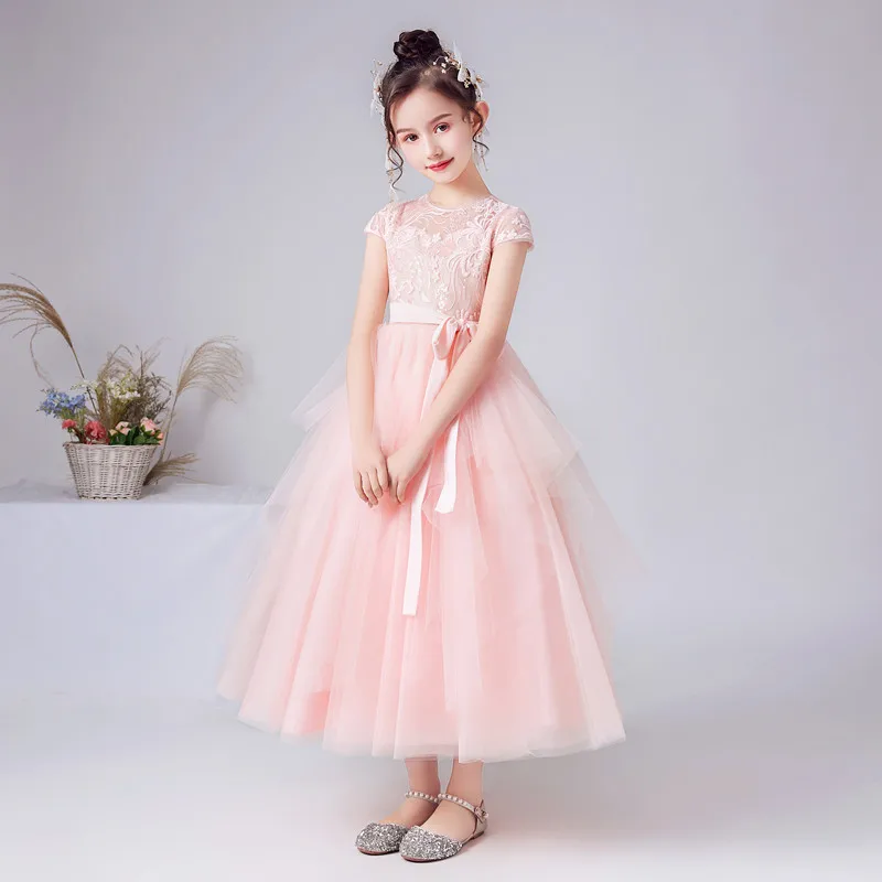 Dideyttawl Pink Flower Girl Dress For Wedding Princess Formal Evening Birthday Party Gown Tulle Junior Bridesmaid Dress