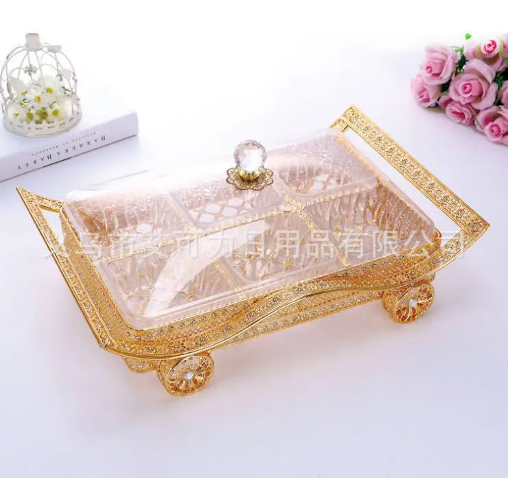 

Home iron wedding candy box with cover, gold plated candy box with cover, creative fruit box with six grids, Muslim sub grid